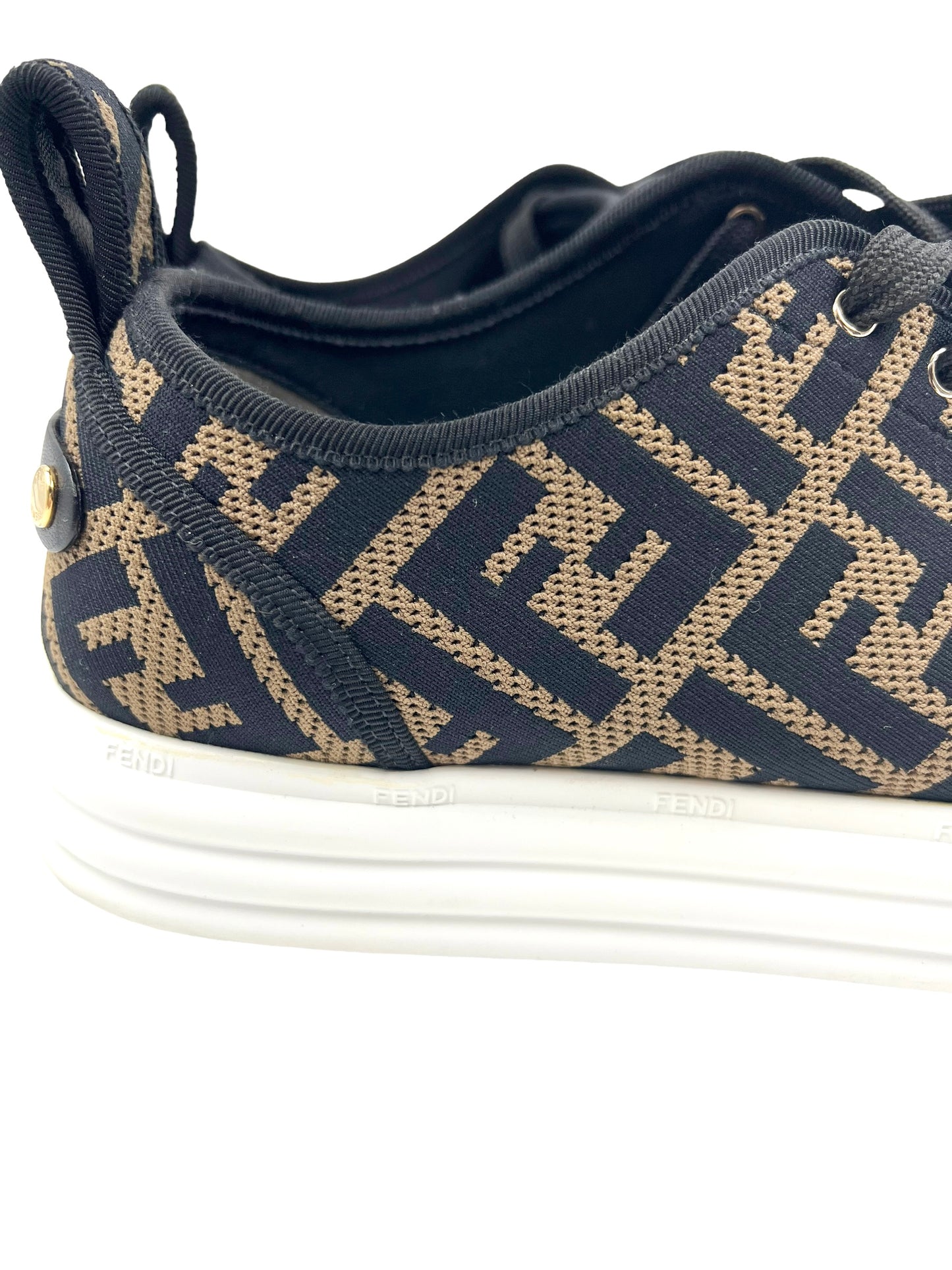 Fendi Size 41 Tobacco Black Perforated FF Logo Platform Sneakers