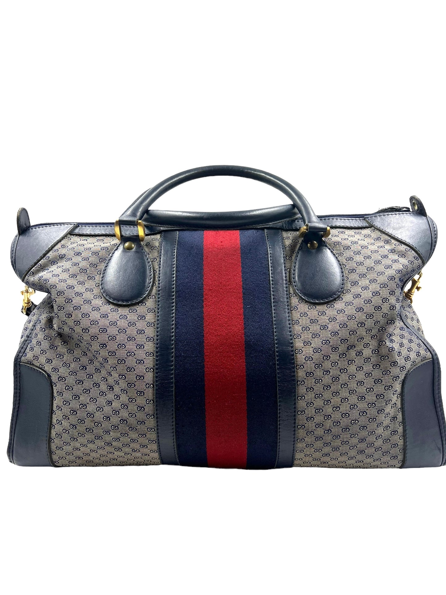 Gucci Vintage 1966 Navy Micro GG 2-Way Large Boston Carryall Duffle