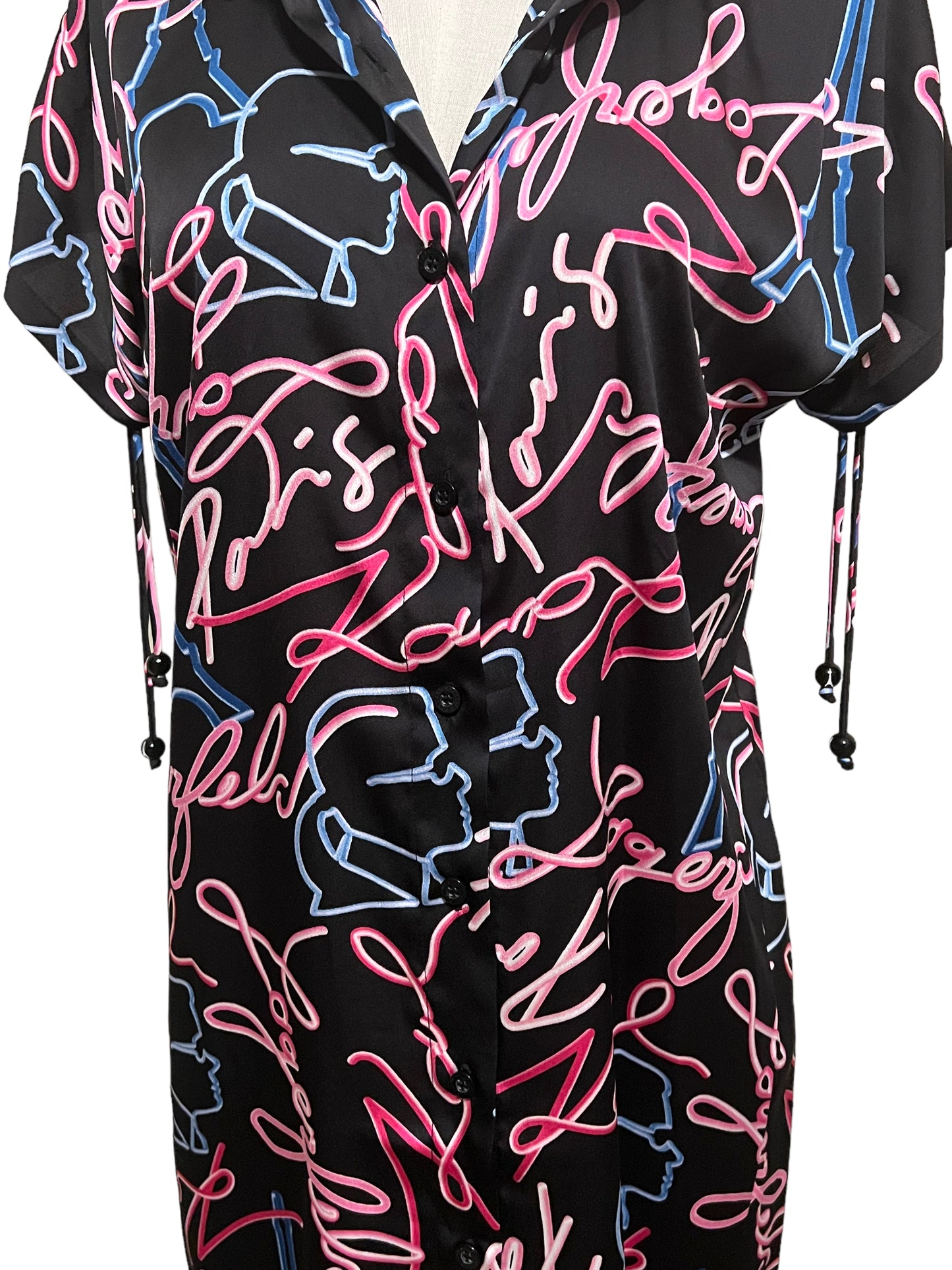 Karl Lagerfeld Size 2 Black Neon Lights Mini Shirt Dress