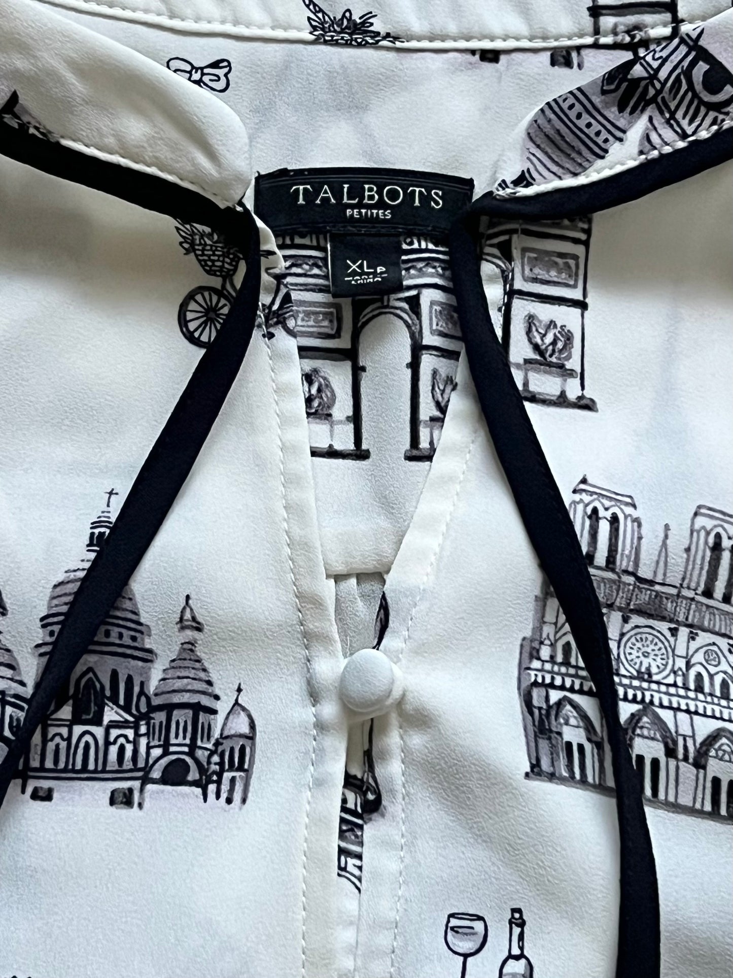 Talbots Size XLp Cream Paris Print Top