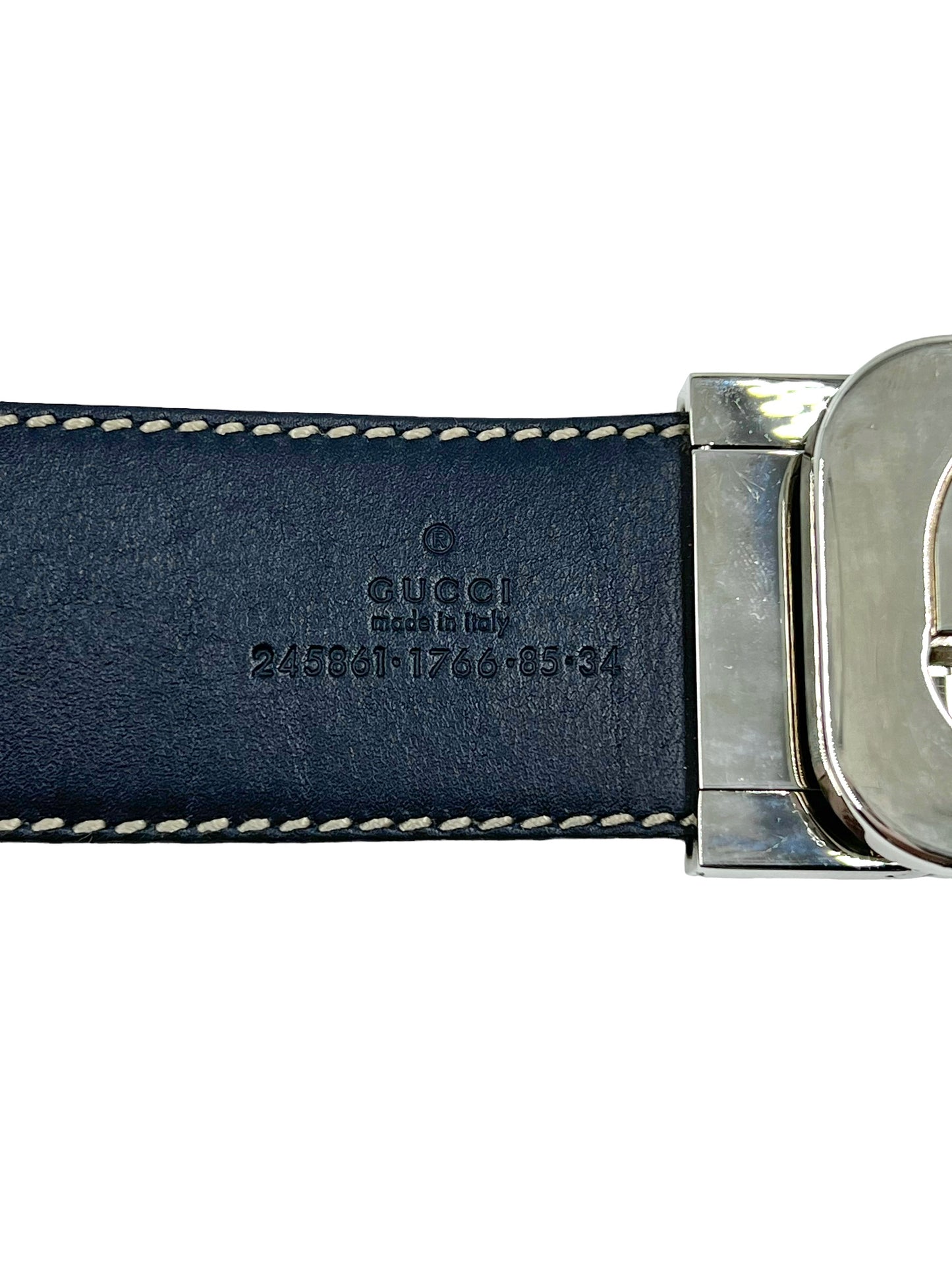 Gucci Size 85/34 Navy GG Supreme Reversible Belt