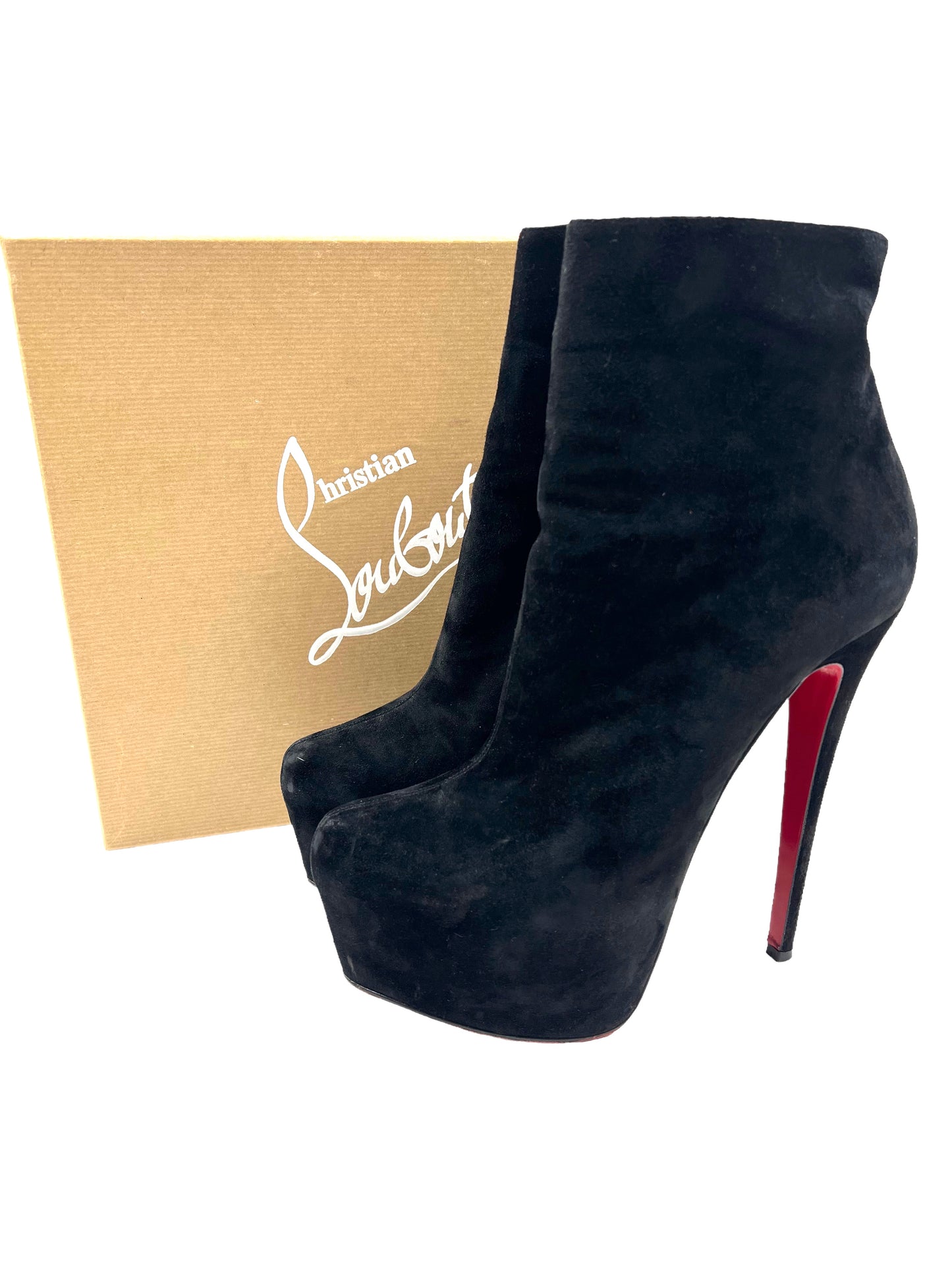 Christian Louboutin Size 40 Black Suede Daf Booty 160 Booties