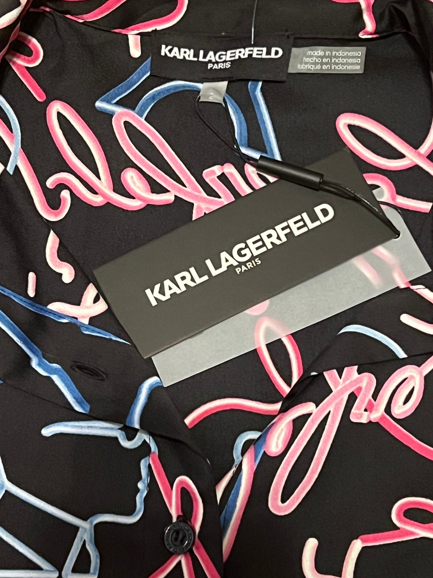 Karl Lagerfeld Size 2 Black Neon Lights Mini Shirt Dress