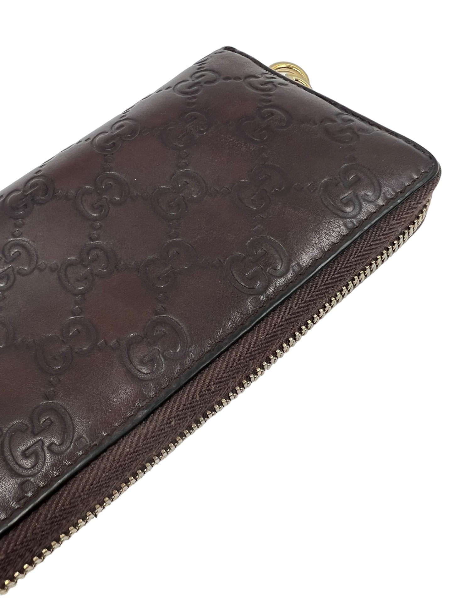 Gucci Brown Leather Guccissima Continental Zip Around Wallet