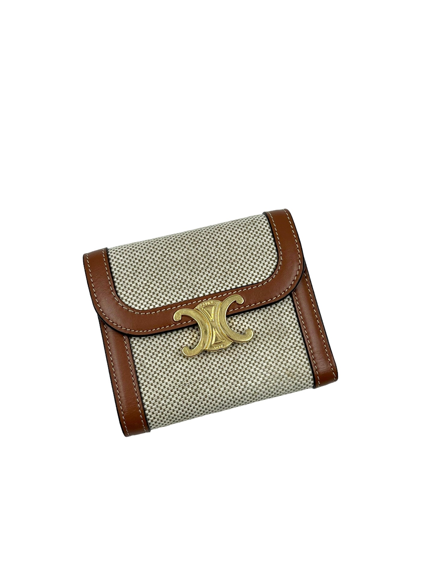 Celine Natural Canvas Leather Small Triomphe Wallet