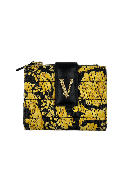 Versace Quilted Leather Black & Yellow Barocco Virtus Wallet
