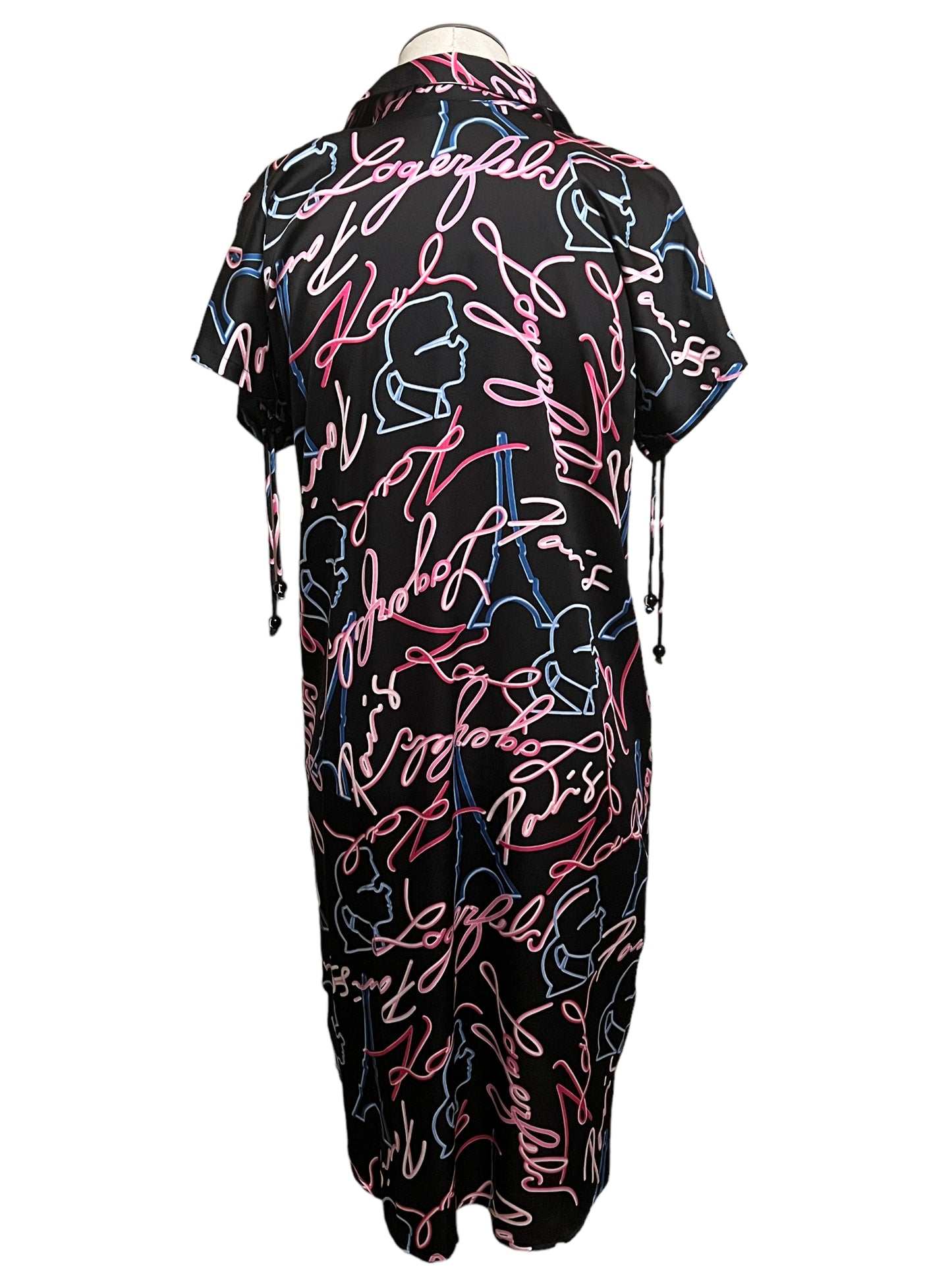 Karl Lagerfeld Size 2 Black Neon Lights Mini Shirt Dress