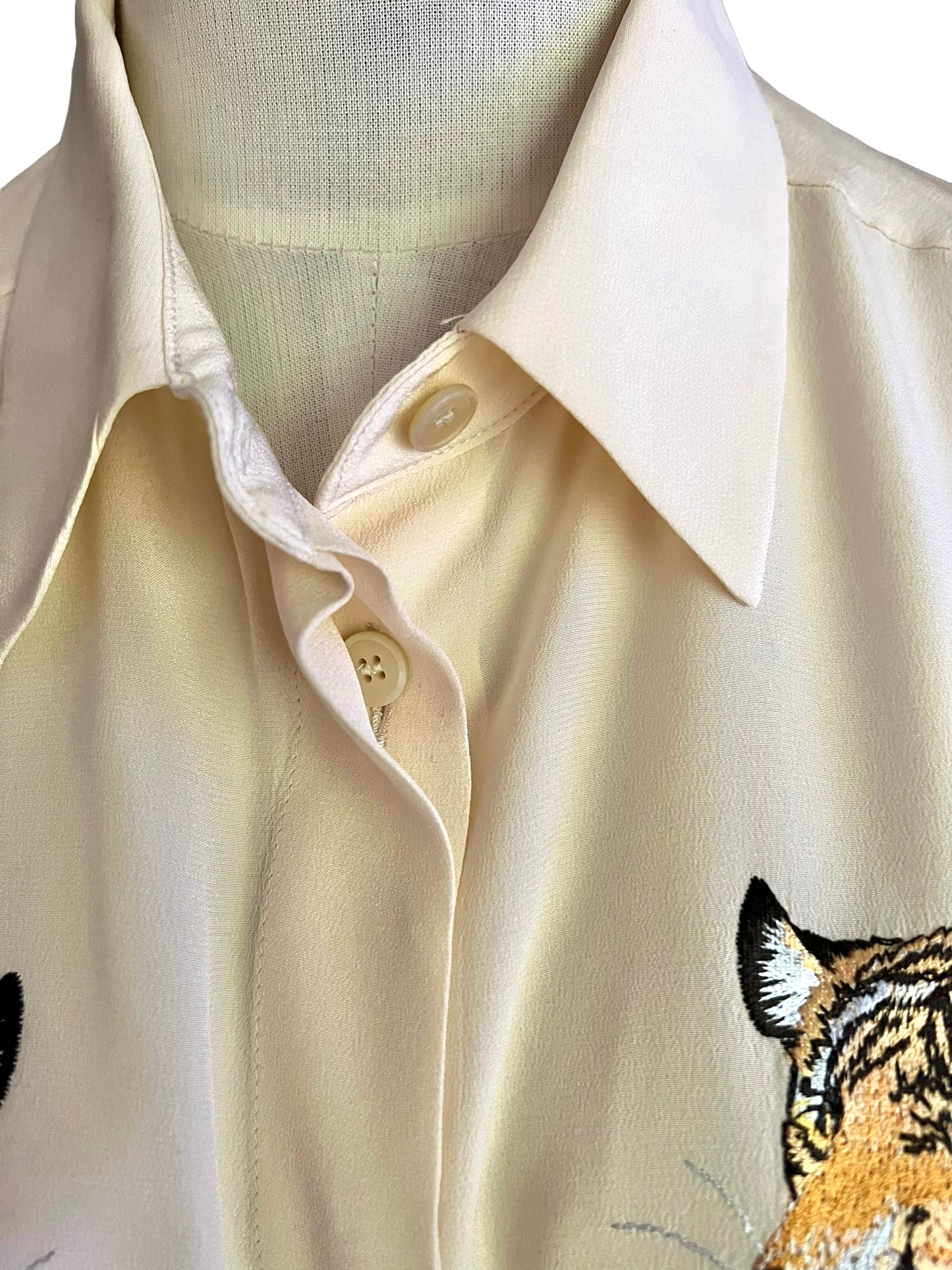 Stella McCartney Silk Crepe Tiger Embroidered Arlo Size 36 Button Down Shirt