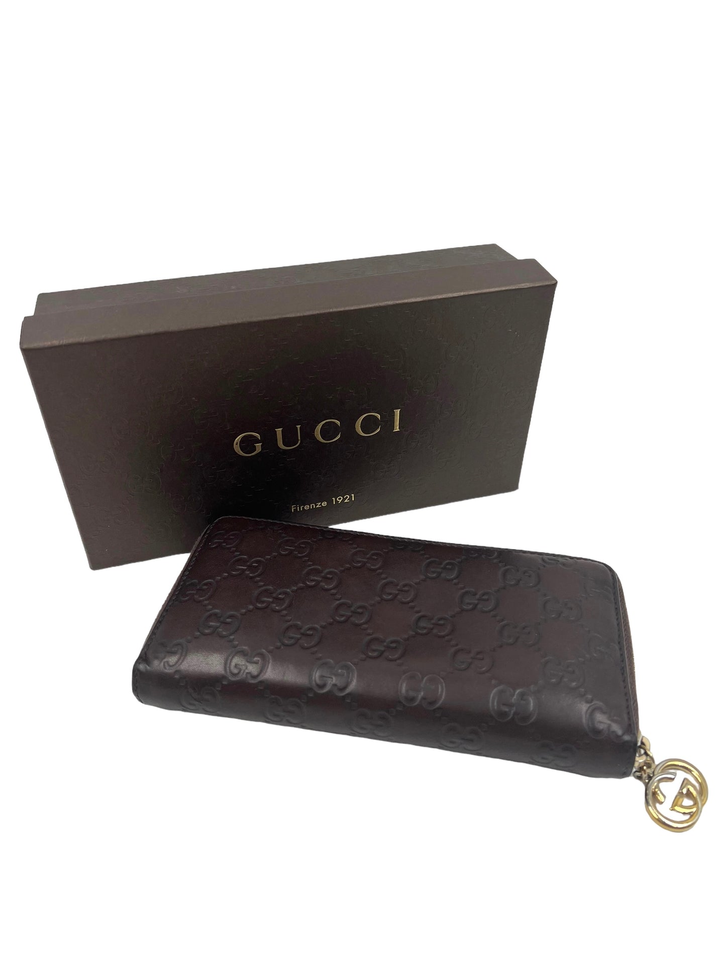 Gucci Brown Leather Guccissima Continental Zip Around Wallet