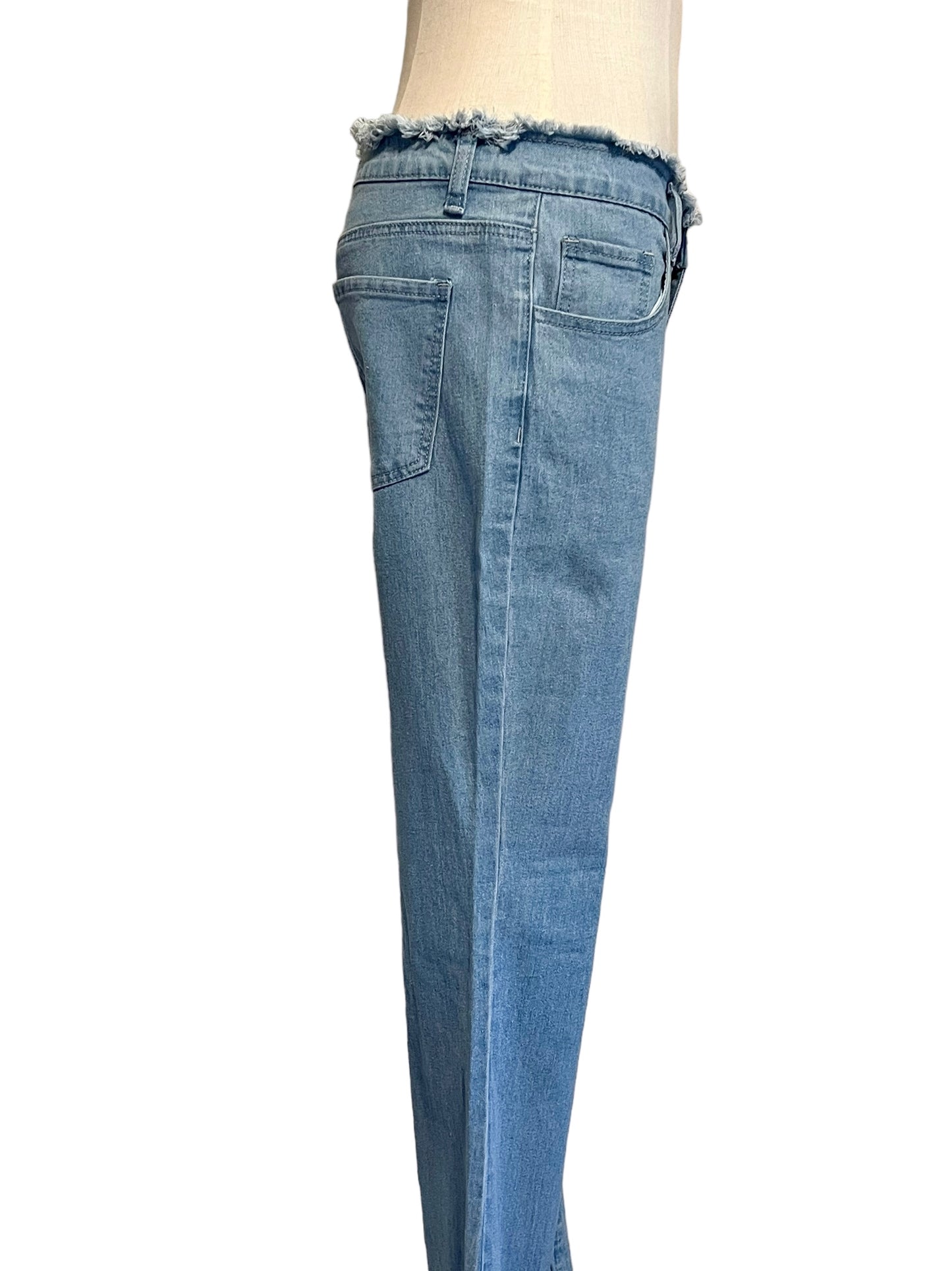 Banjul Size L Frayed Denim Rhinestone Fringe Jeans