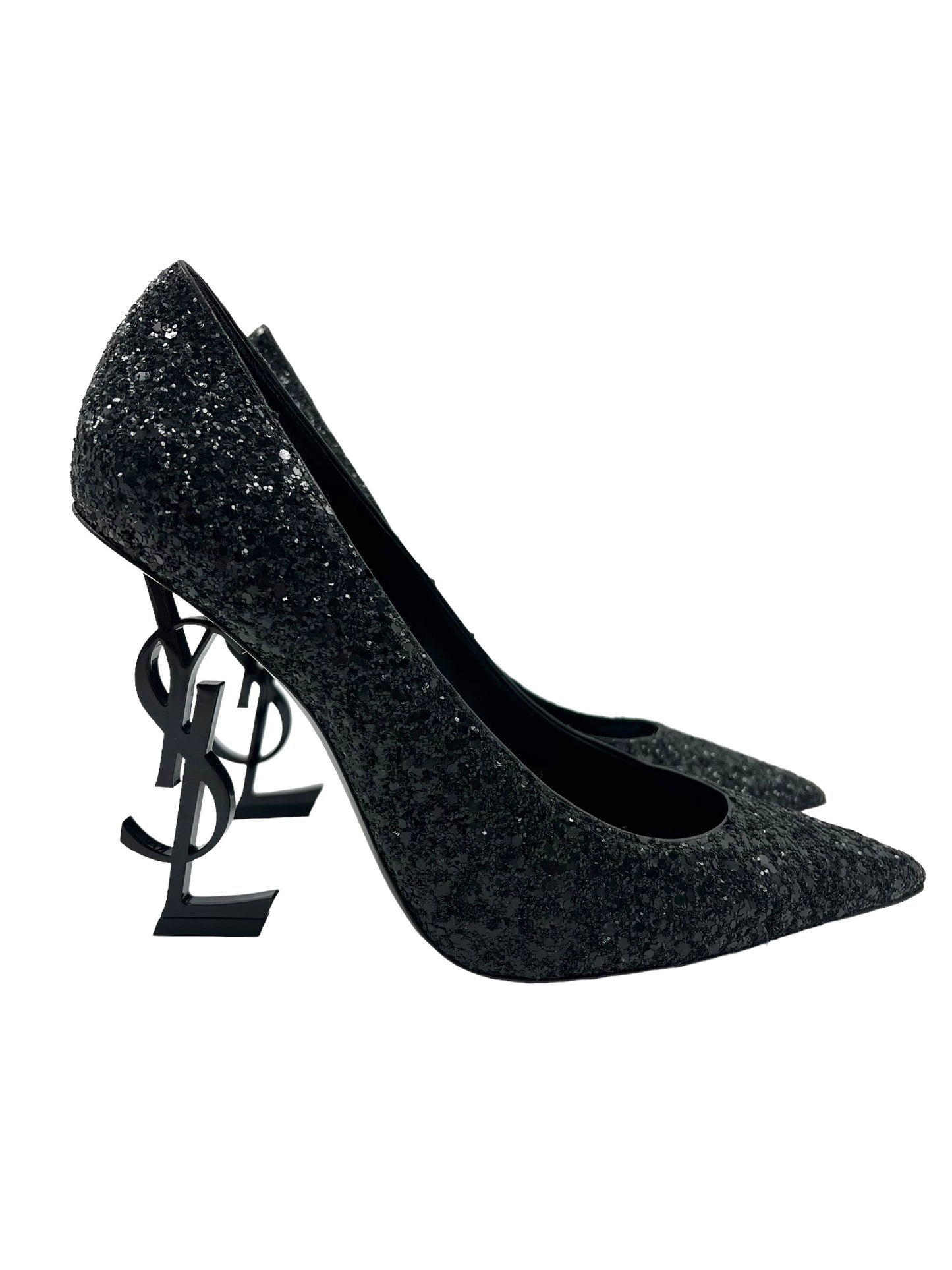 Saint Laurent Size 39 Black Glitter Opyum 110 Heels