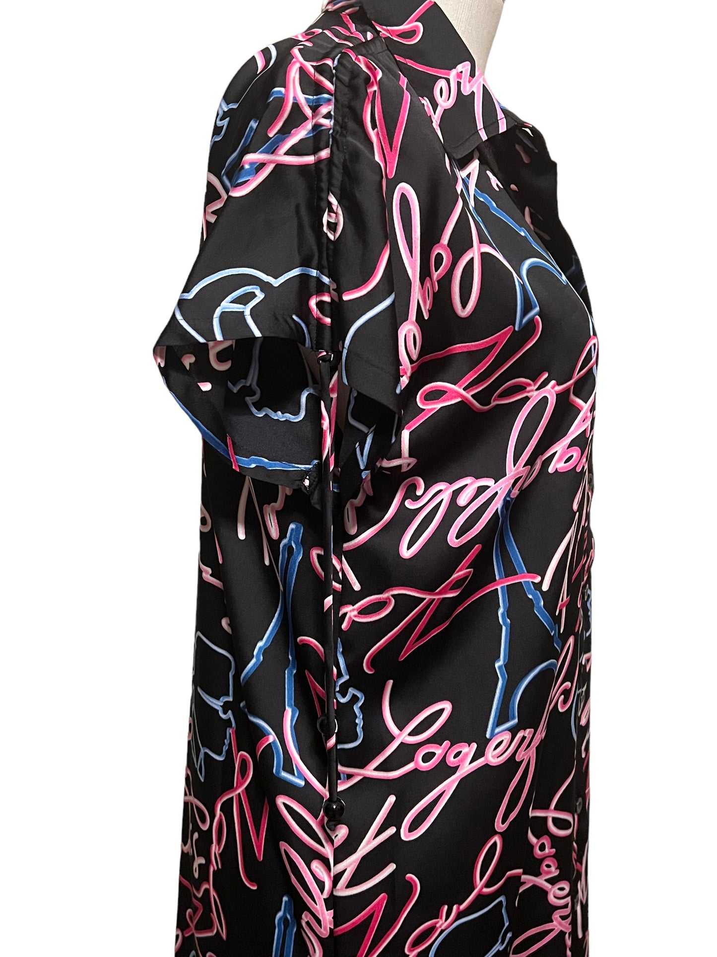 Karl Lagerfeld Size 2 Black Neon Lights Mini Shirt Dress