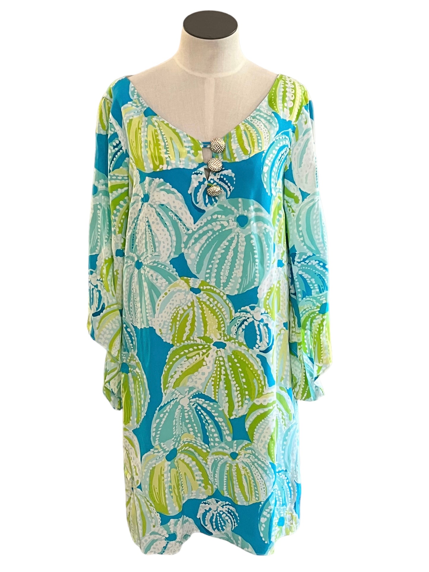 Lilly Pulitzer Size 4 Blue & Green Print Flutter Sleeve Dress