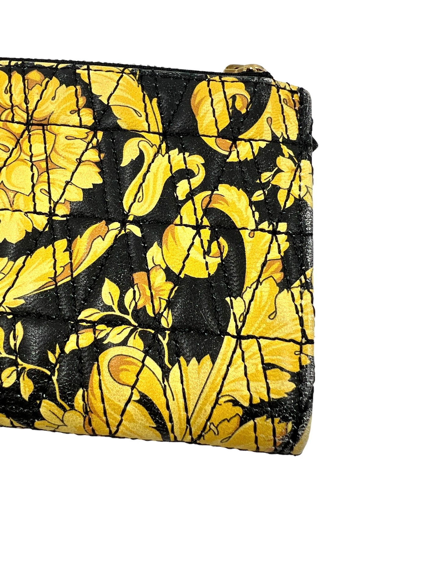 Versace Quilted Leather Black & Yellow Barocco Virtus Wallet