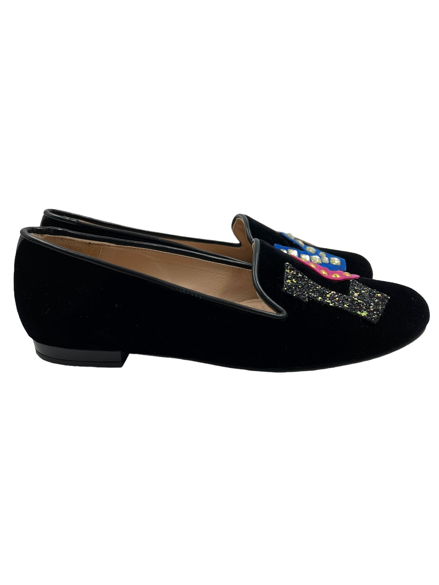 Jon Josef Size 7 Black Velvet Love Smoking Slippers Flats