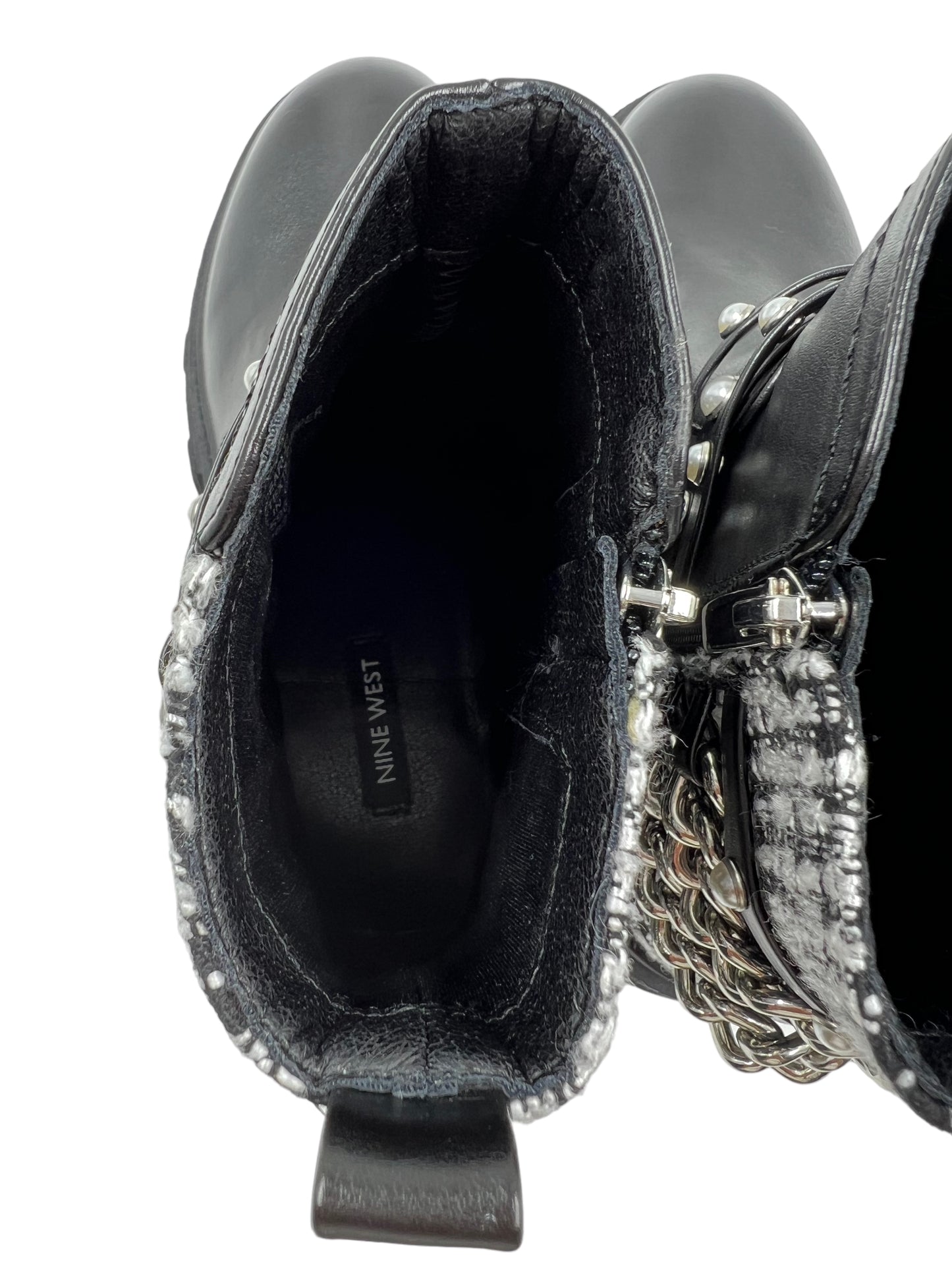 Nine West Size 8 Black Cearlz3 Embellished Tweed Ankle Boots