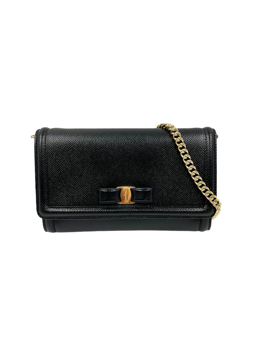 Ferragamo Black Leather Chain Vara Bow Mini Bag