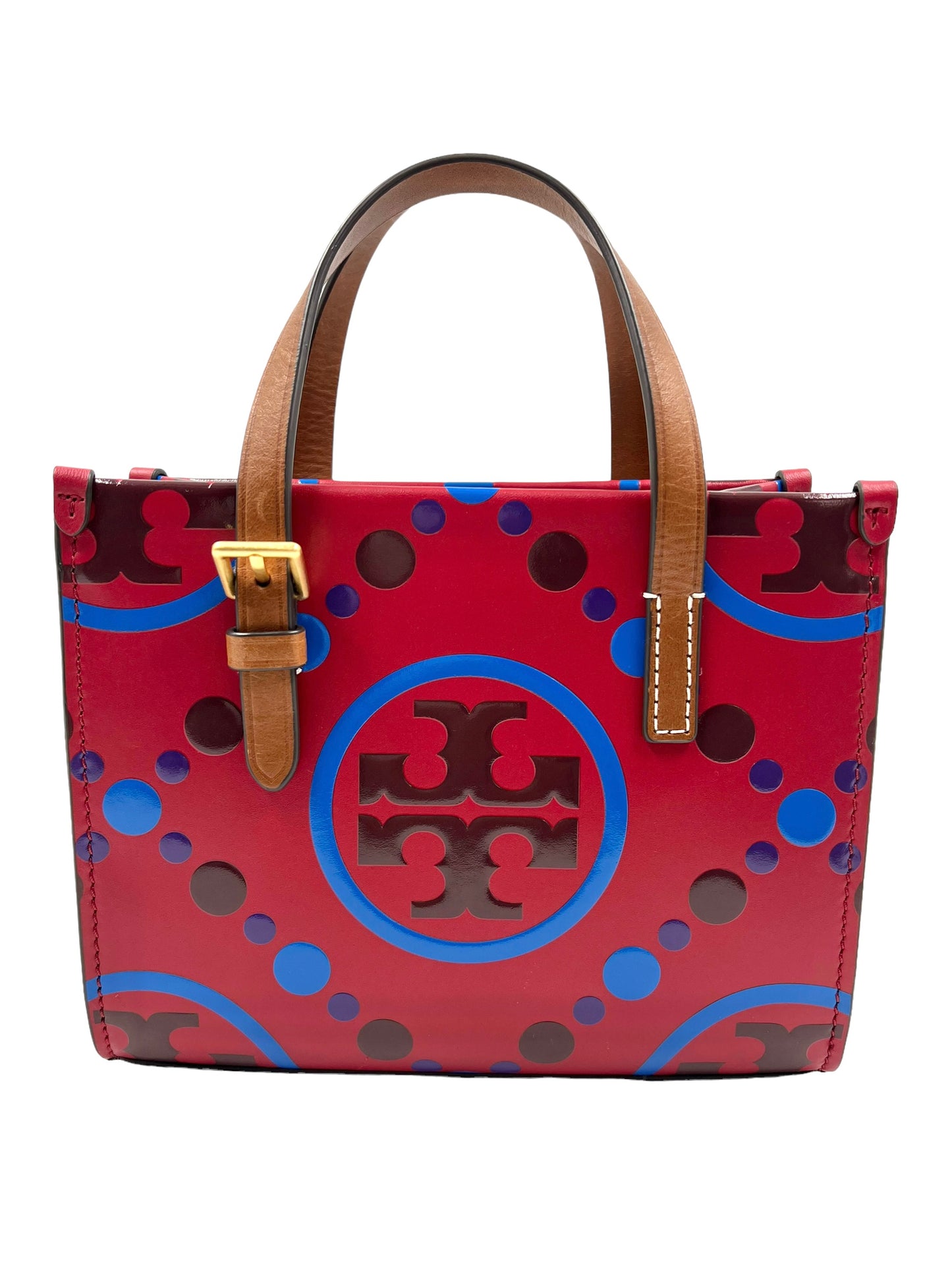 Tory Burch Mini T Leather Monogram Contrast Embossed Square Tote
