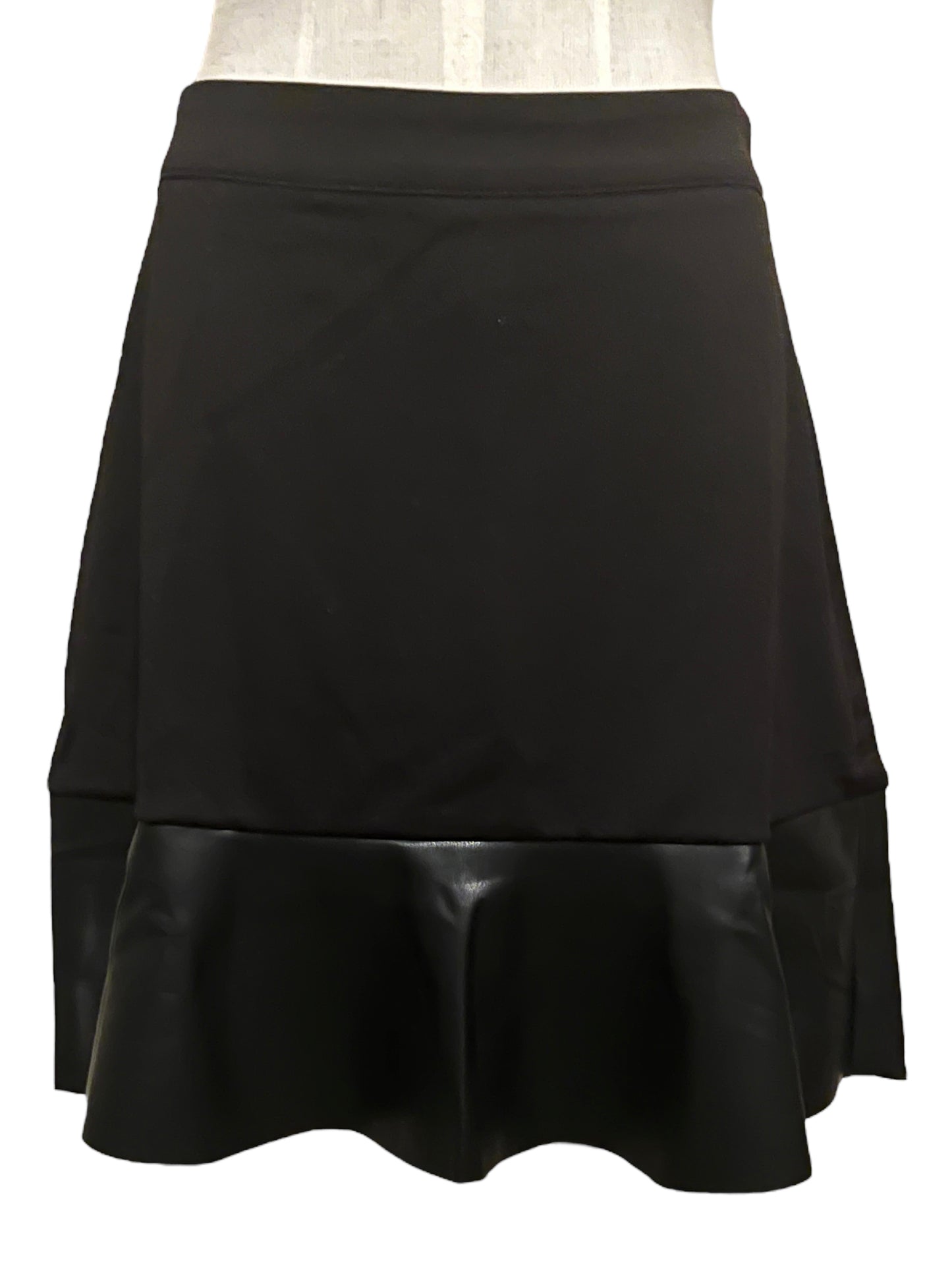 Michael Kors Size L Black Faux Leather Ruffle Skirt