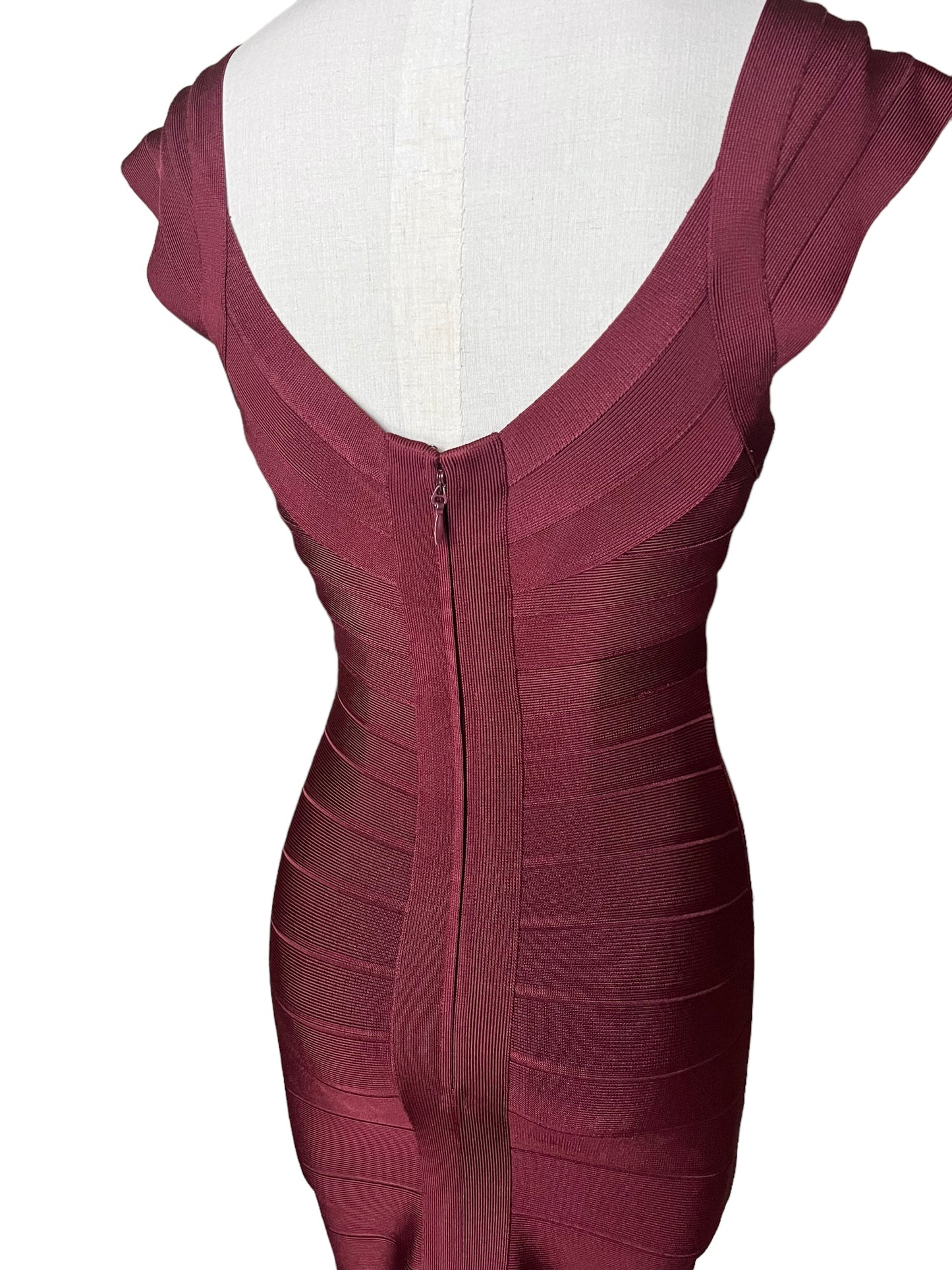 Herve Leger Size S Nannette Burgundy Bandage Dress