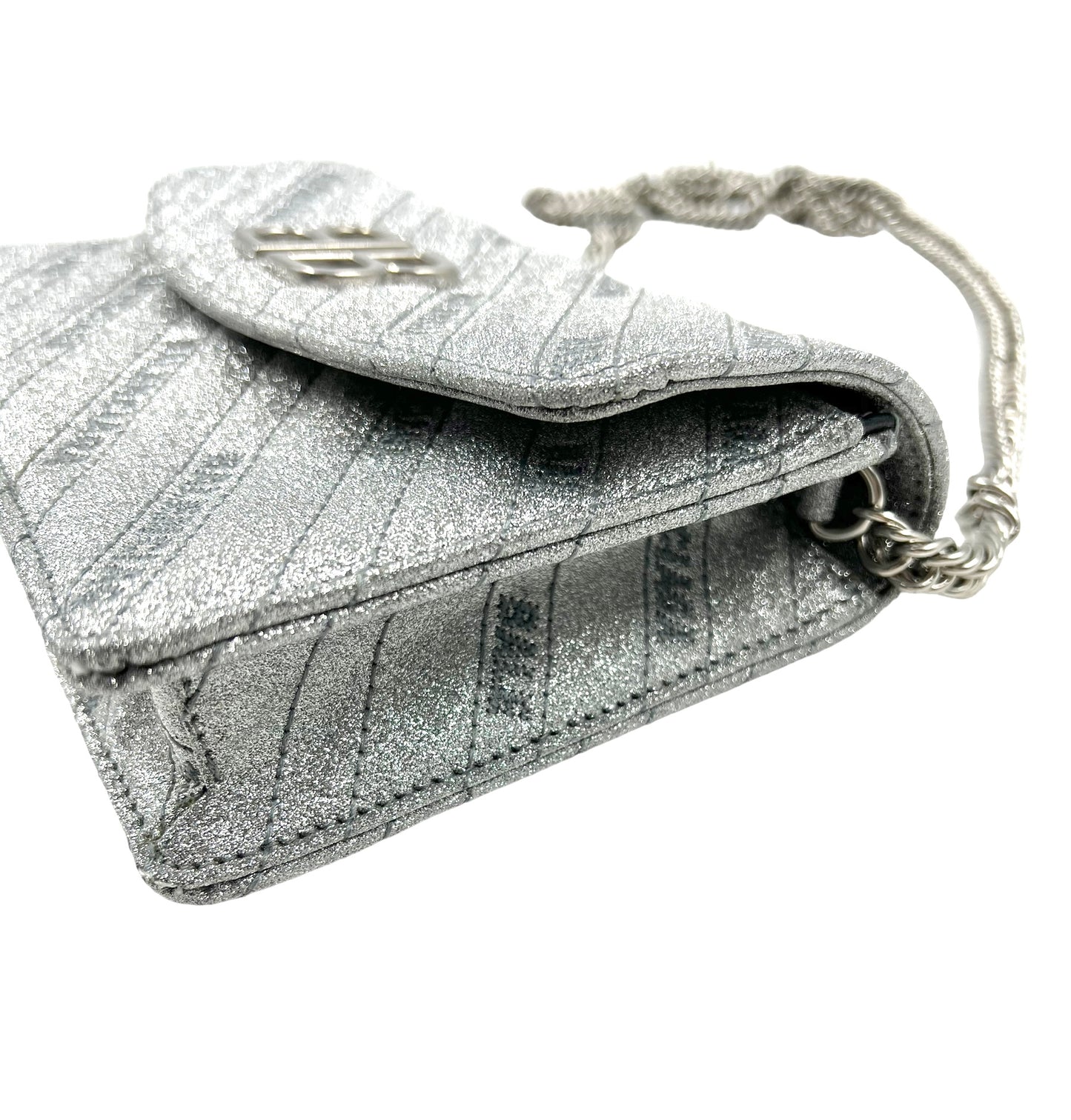 Balenciaga Silver Bb Chain Wallet Glitter Bag