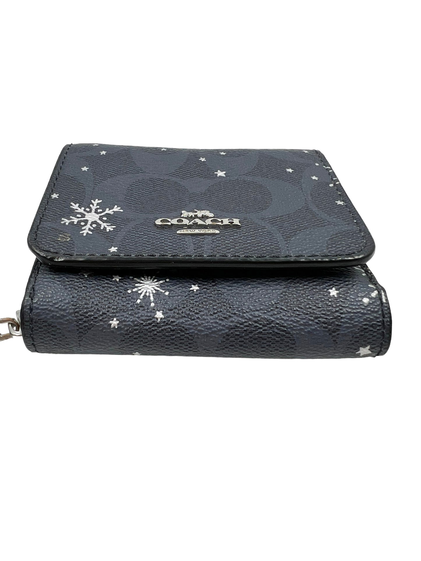 Coach Navy Small Signature Canvas Snowflake Print Trifold Wallet