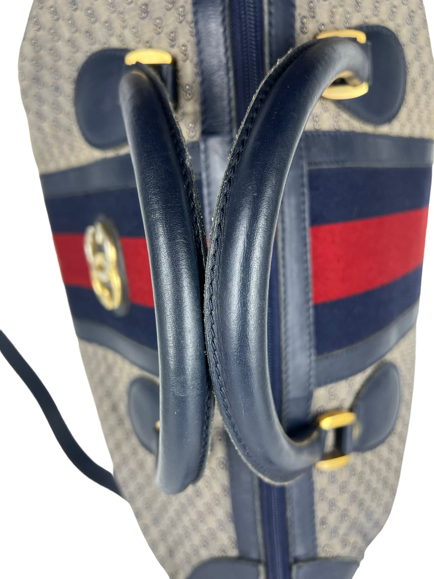 Gucci Vintage 1966 Navy Micro GG 2-Way Large Boston Carryall Duffle