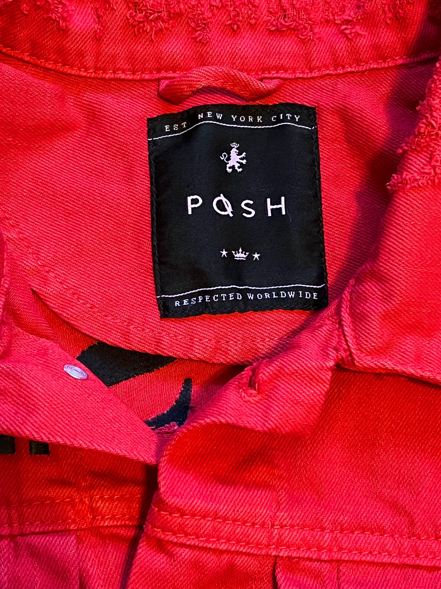 Posh Men's Size M Red Destructed Embroidered Denim Jacket