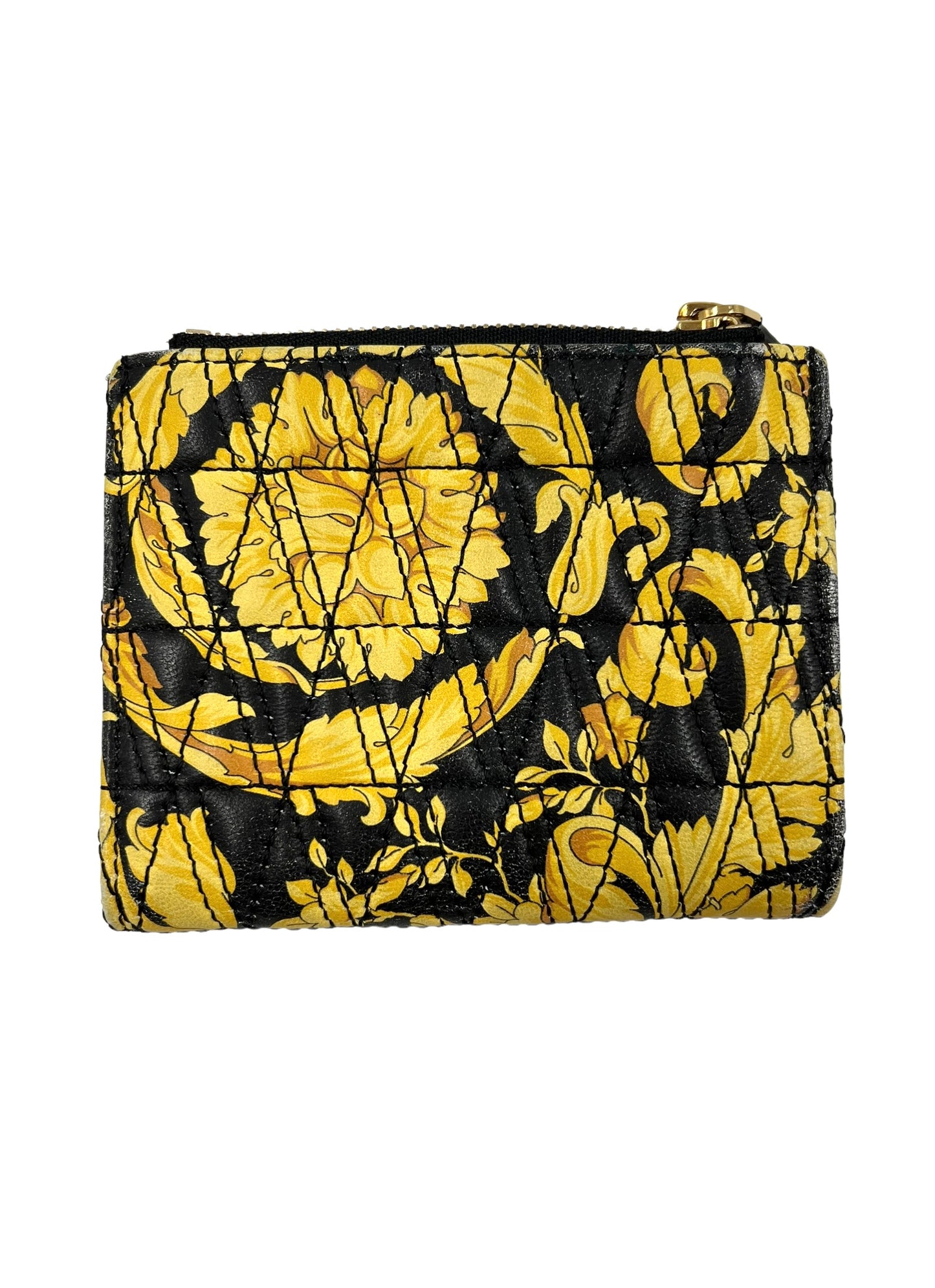 Versace Quilted Leather Black & Yellow Barocco Virtus Wallet