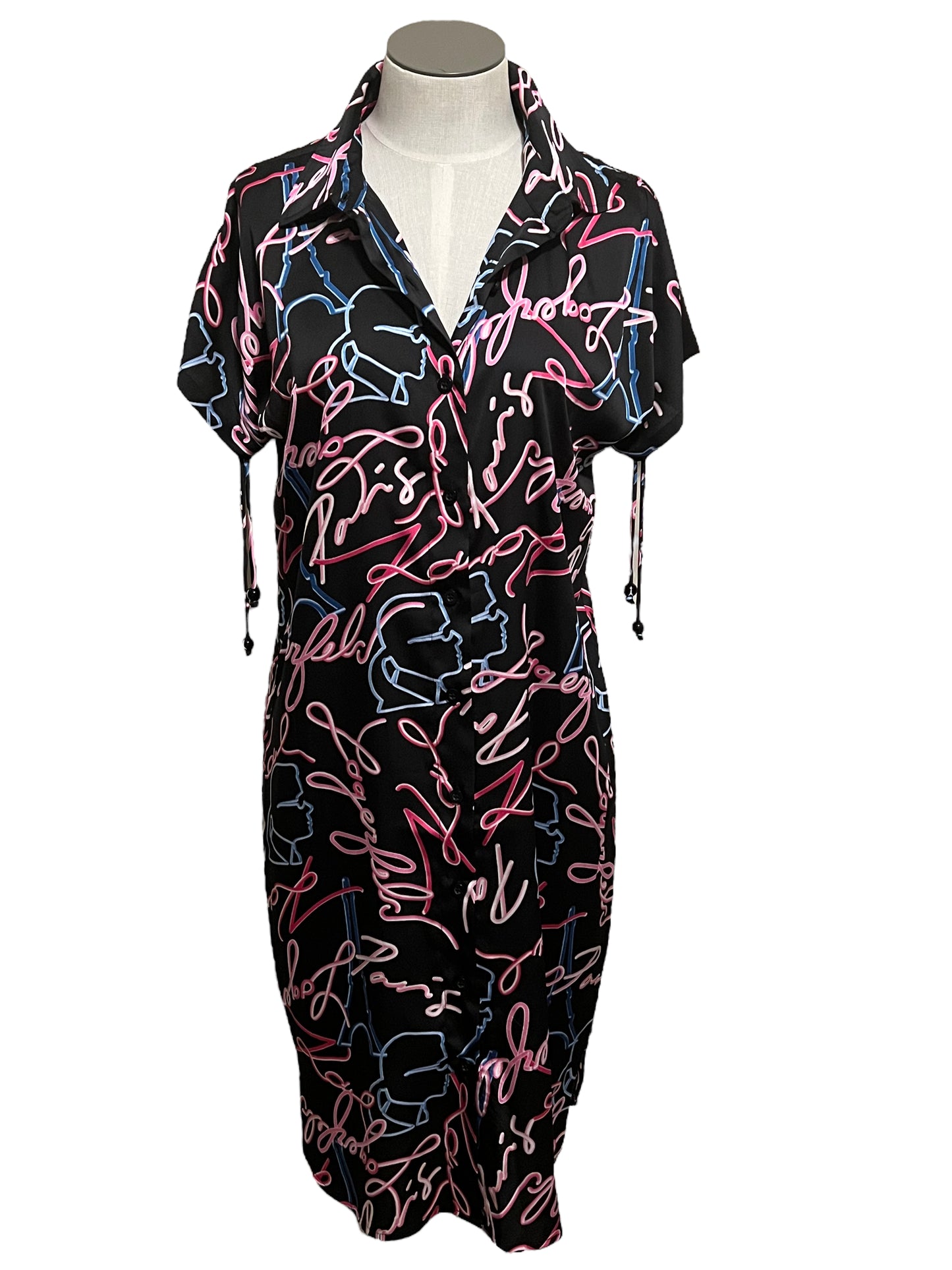 Karl Lagerfeld Size 2 Black Neon Lights Mini Shirt Dress