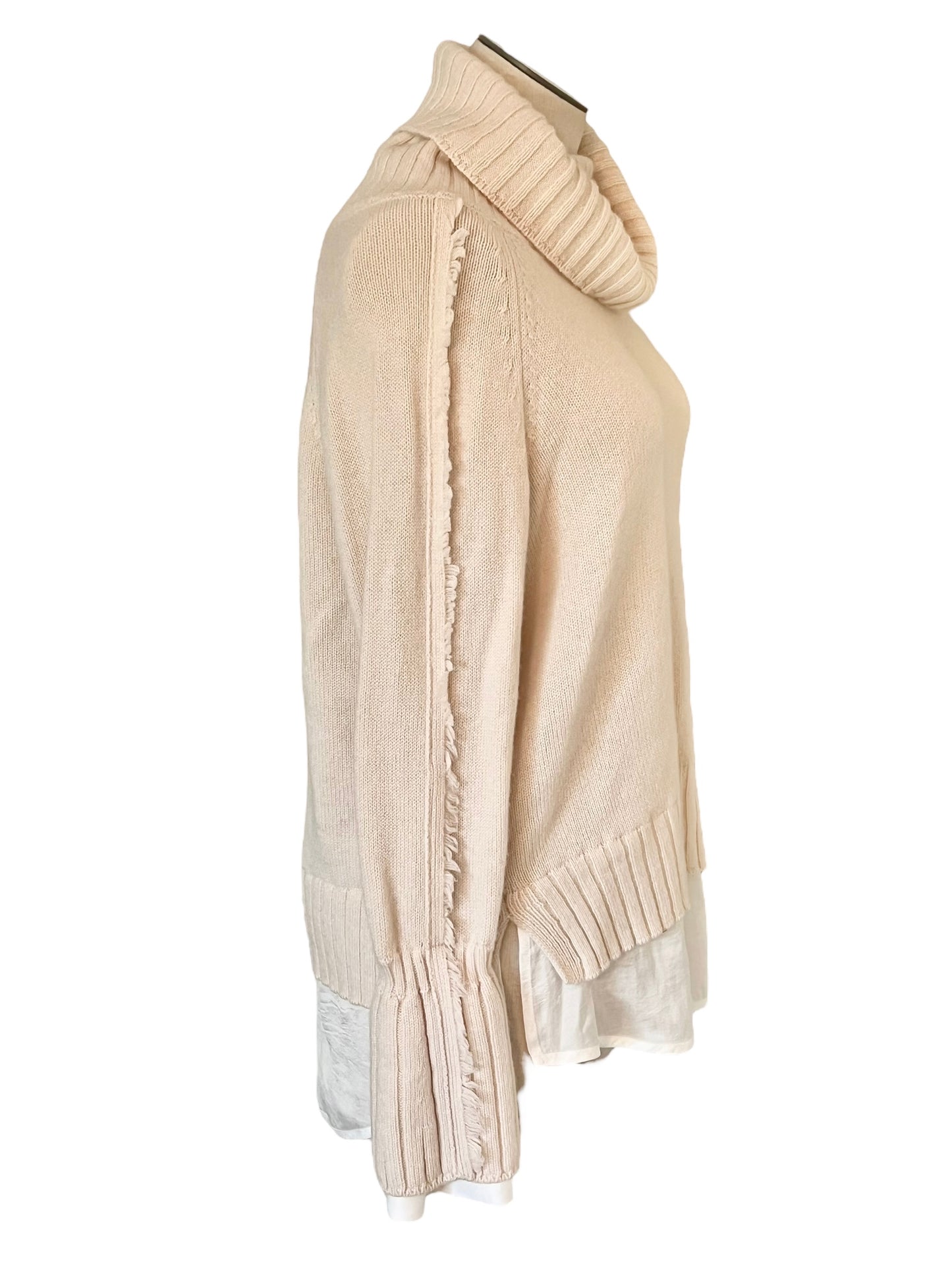 Brochu Walker Size M Cream Cashmere Blend Jolie Fringe Layered Looker Sweater