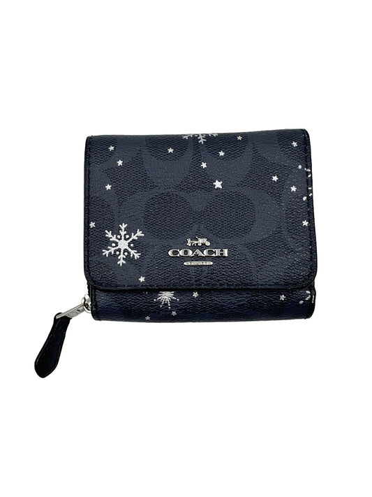 Coach Navy Small Signature Canvas Snowflake Print Trifold Wallet