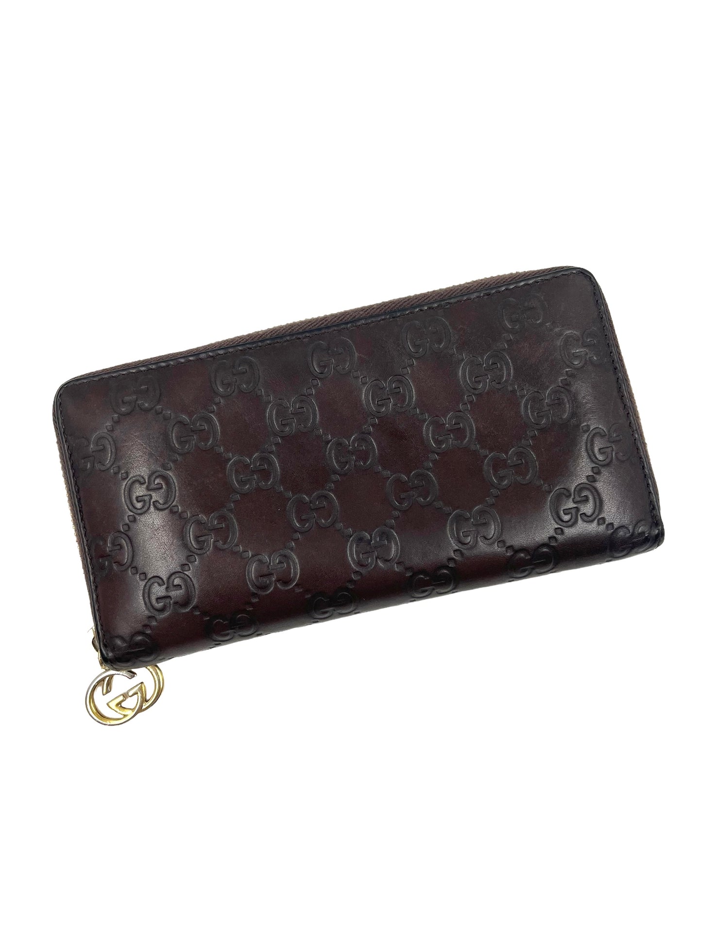 Gucci Brown Leather Guccissima Continental Zip Around Wallet