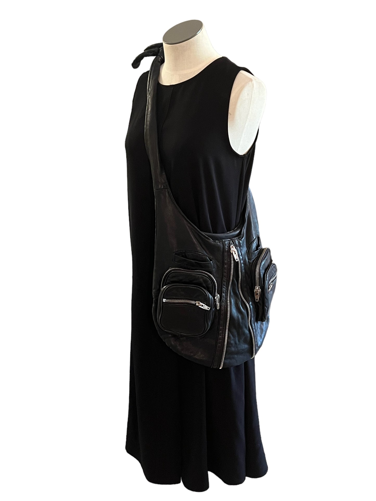 Alexander Wang Black Lambskin Donna Zip Hobo Shoulder Bag Crossbody
