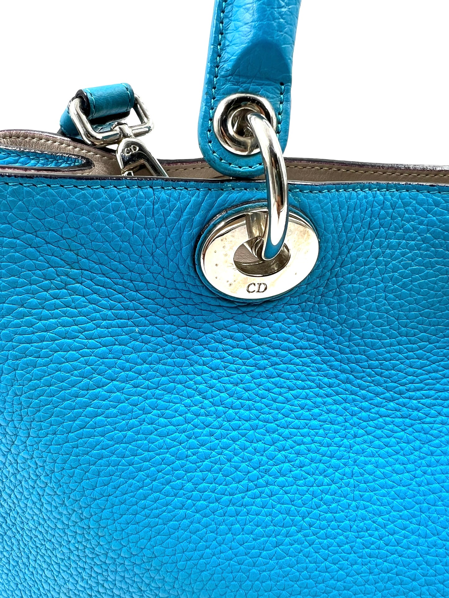 Christian Dior Aqua Blue Leather Medium Diorissimo Tote