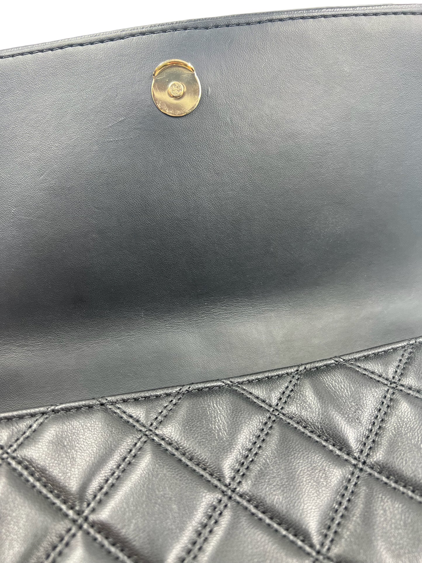 Tory Burch Black Leather Quilted Logo Flap Bag