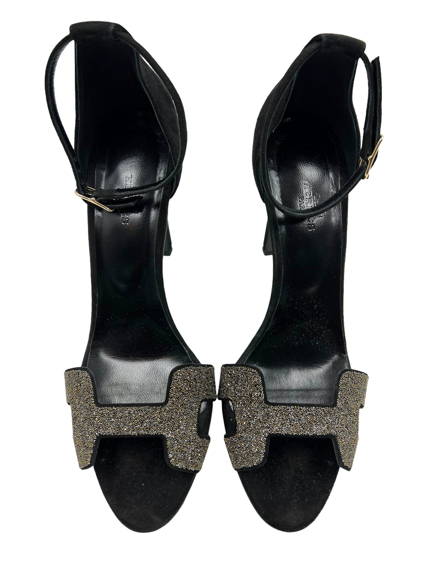 Hermes Size 39.5 Black Crystal Embellished Premiere 105 Heels