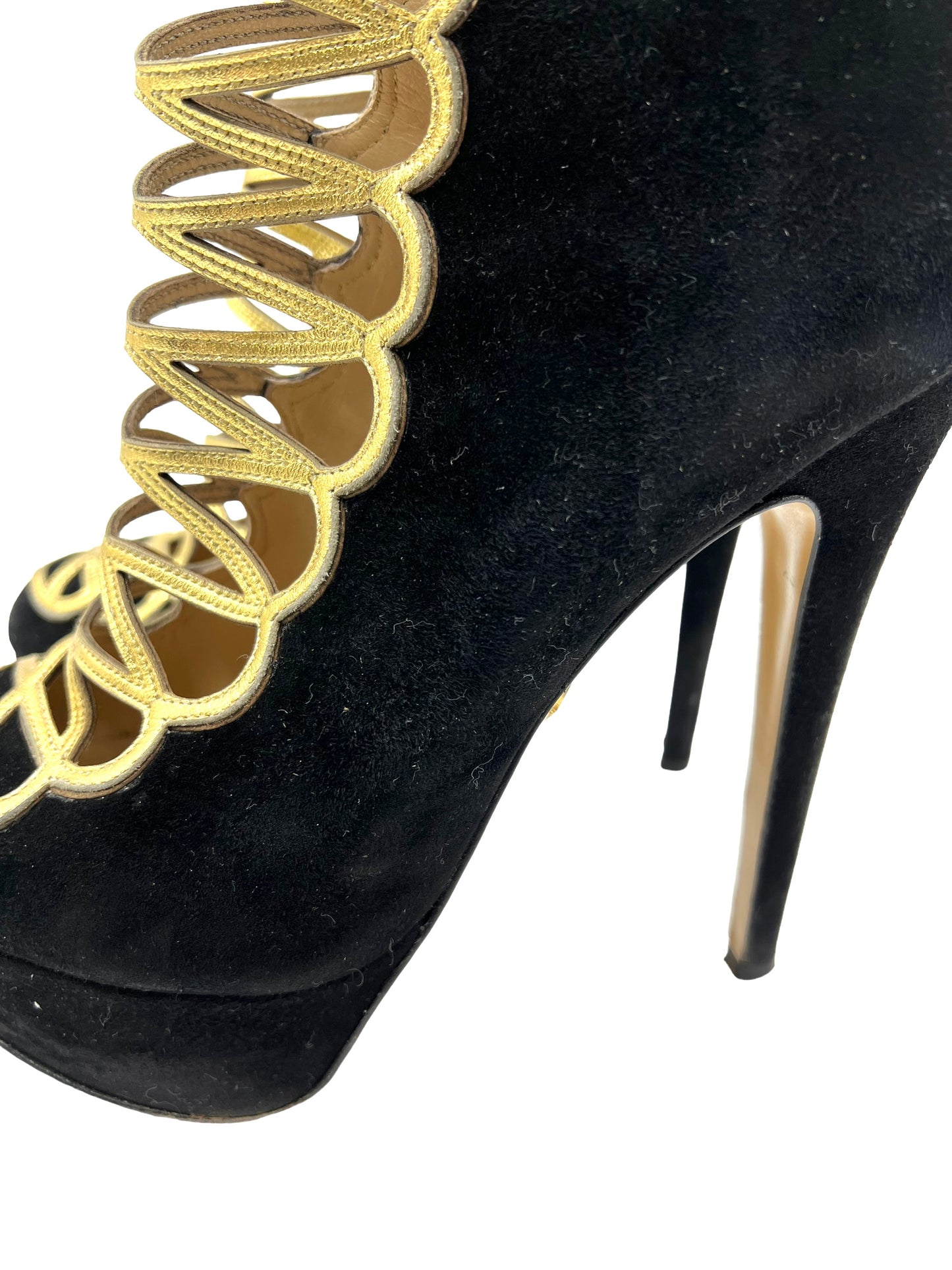 Charlotte Olympia Black Suede Size 39.5 'Zena' Platform Booties