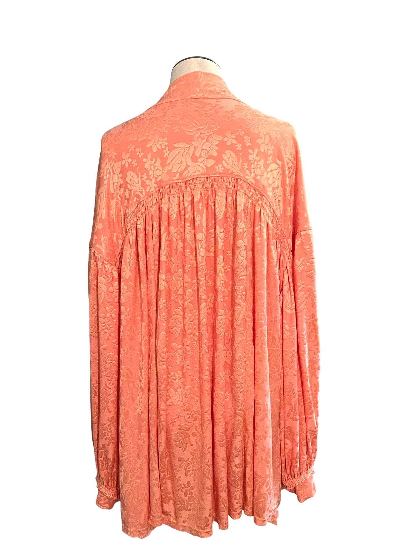 Free People Coral Floral Print Size M Tie Neck Blouse