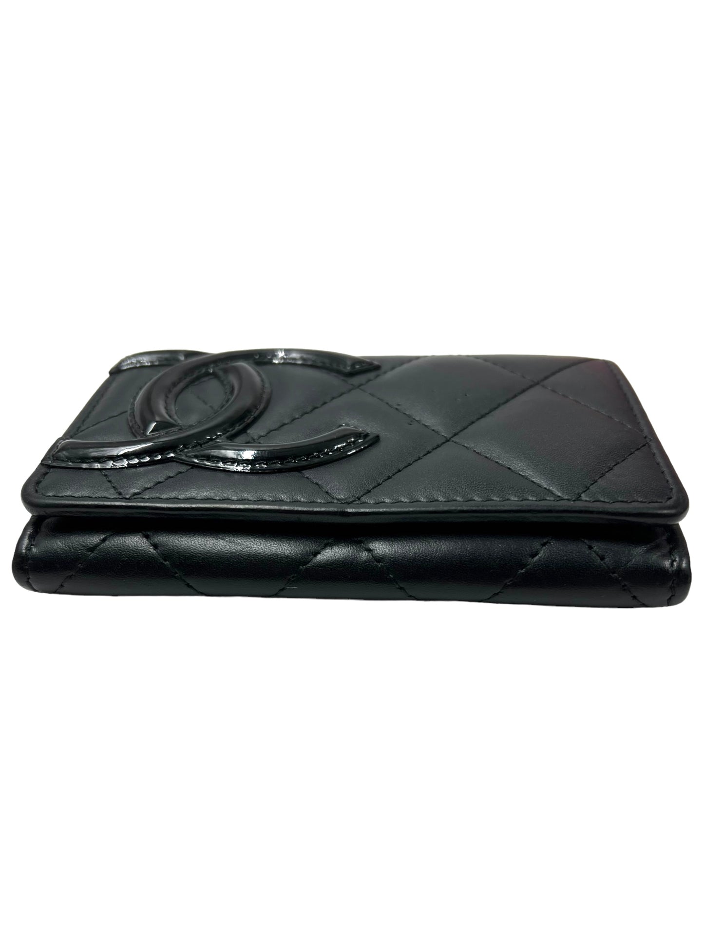 Chanel 2014 Black Quilted Lambskin Cambon Card Holder Wallet