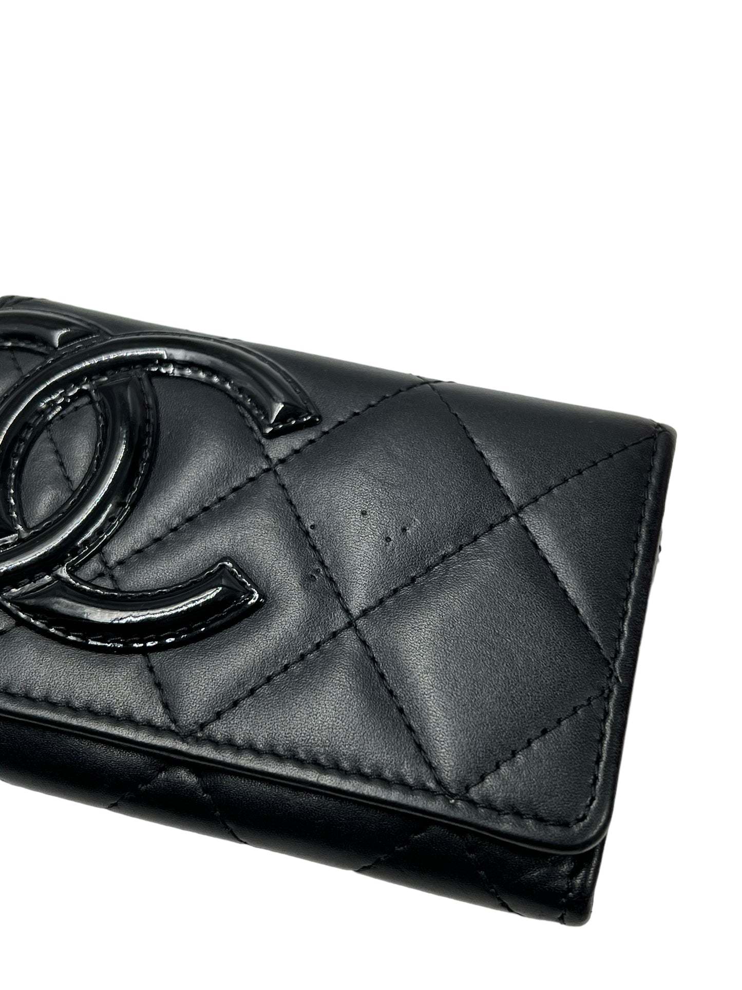 Chanel 2014 Black Quilted Lambskin Cambon Card Holder Wallet