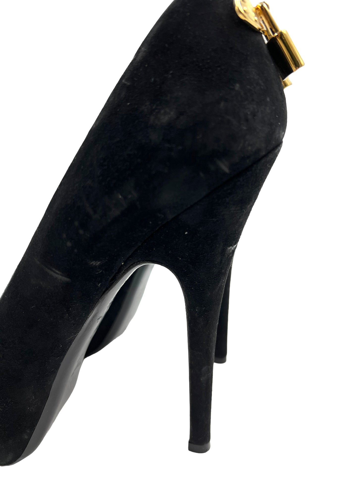 Louis Vuitton Black Suede 'Oh Really!' Size 39.5 Lock Heels