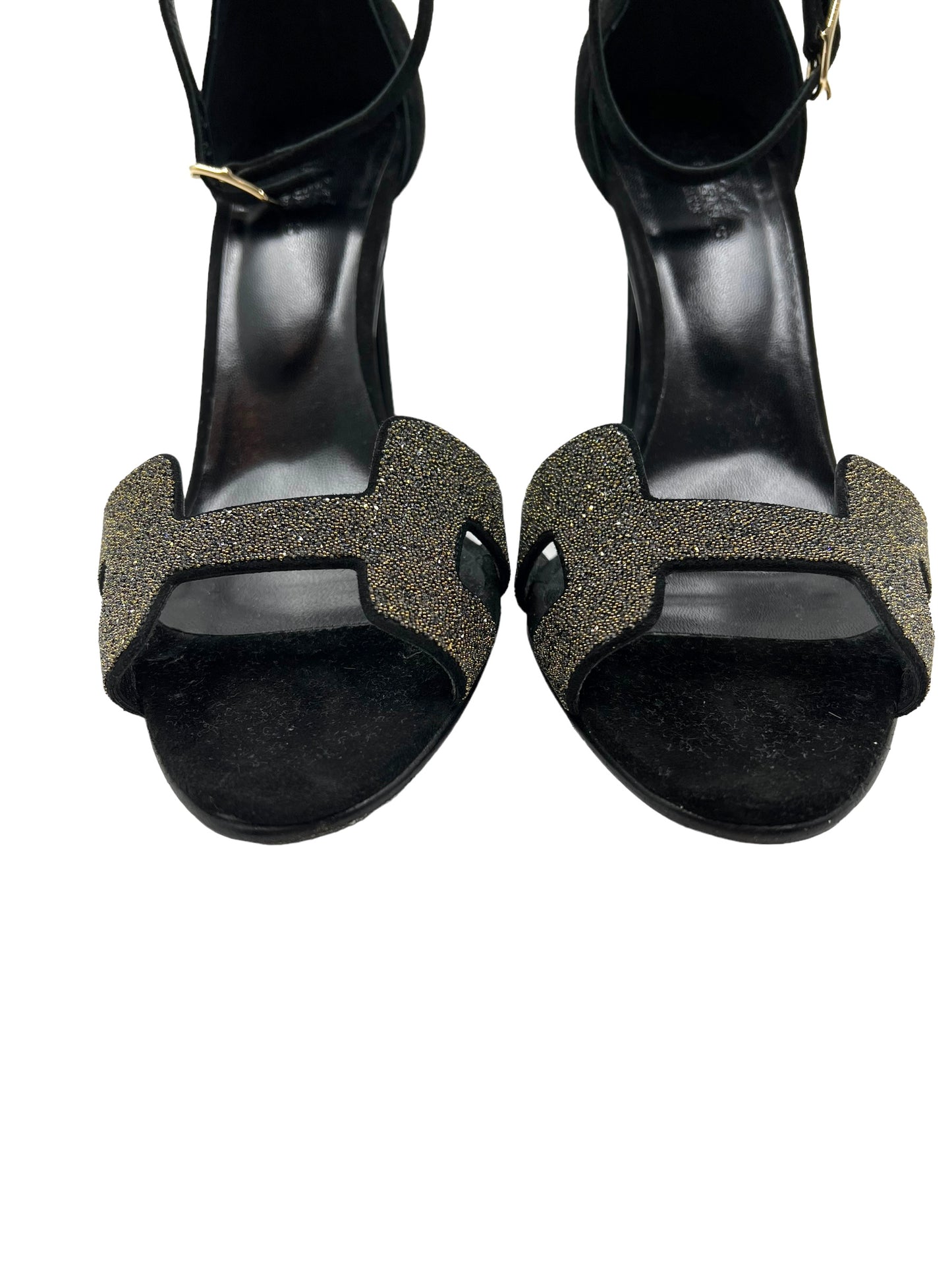 Hermes Size 39.5 Black Crystal Embellished Premiere 105 Heels