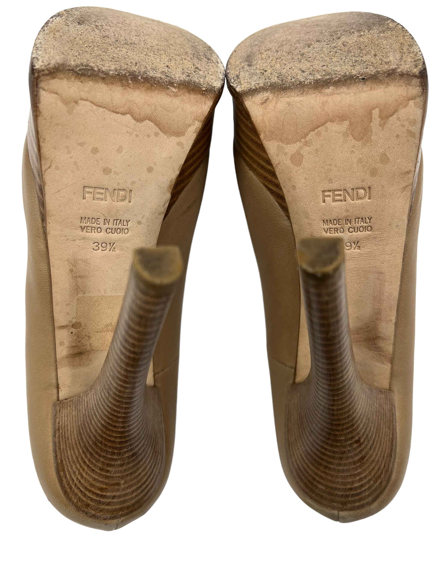 Fendi Size 39.5 Nude Leather 'Fendista' Platform Heels