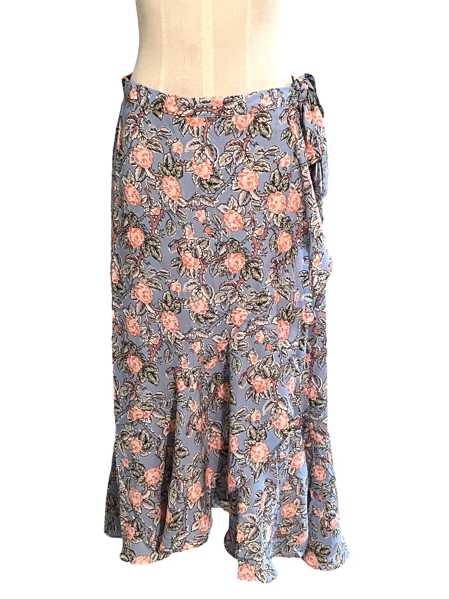 Max Studio Size M Blue Floral Print Wrap Skirt