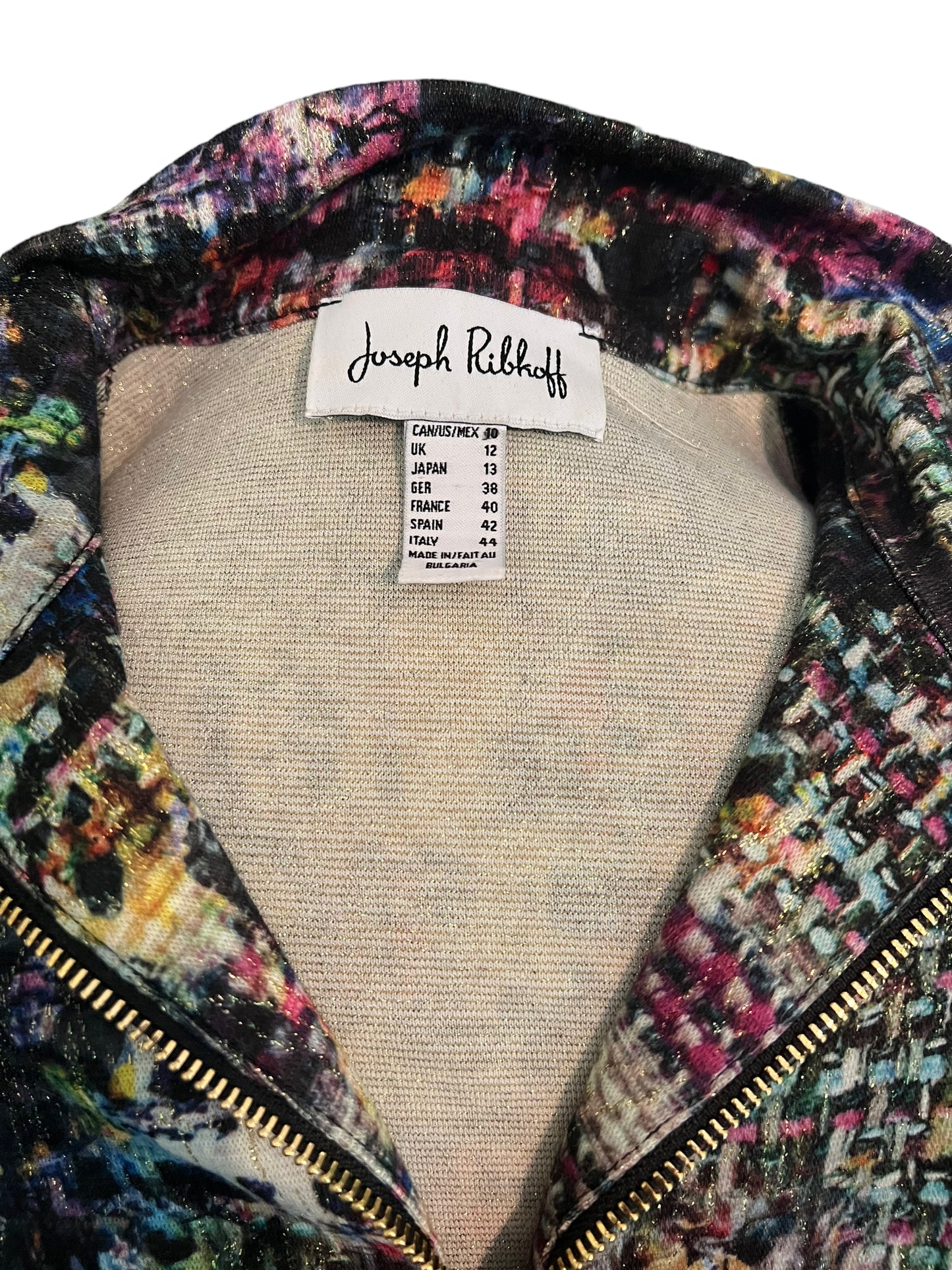Joseph Ribkoff Size 10 Multicolor Zip Cold Shoulder Top