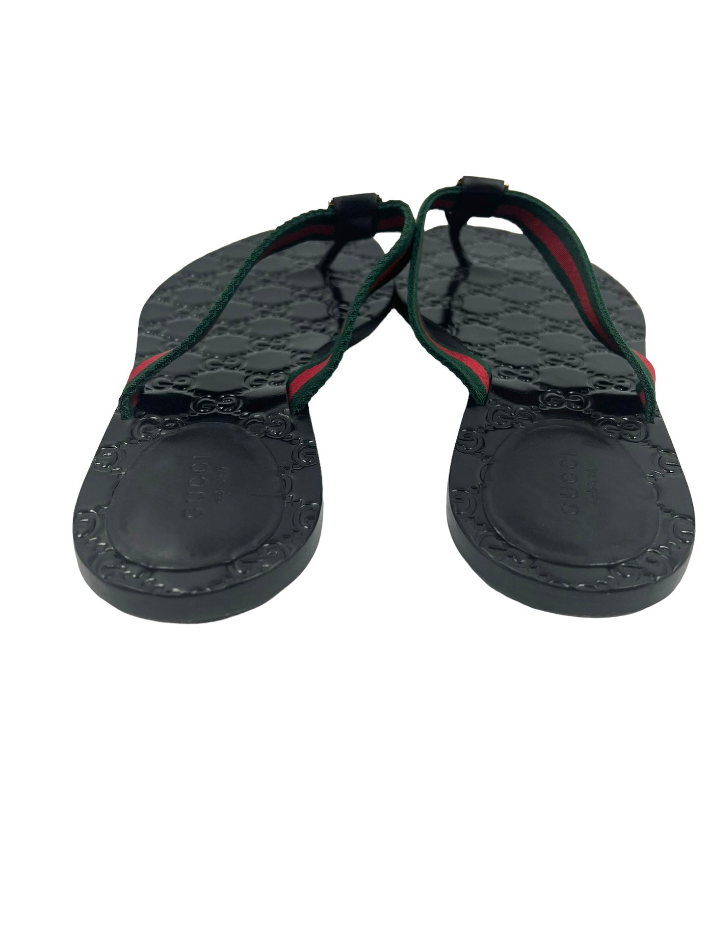Gucci Size 40.5 Black Leather GG Embossed Thong Sandals