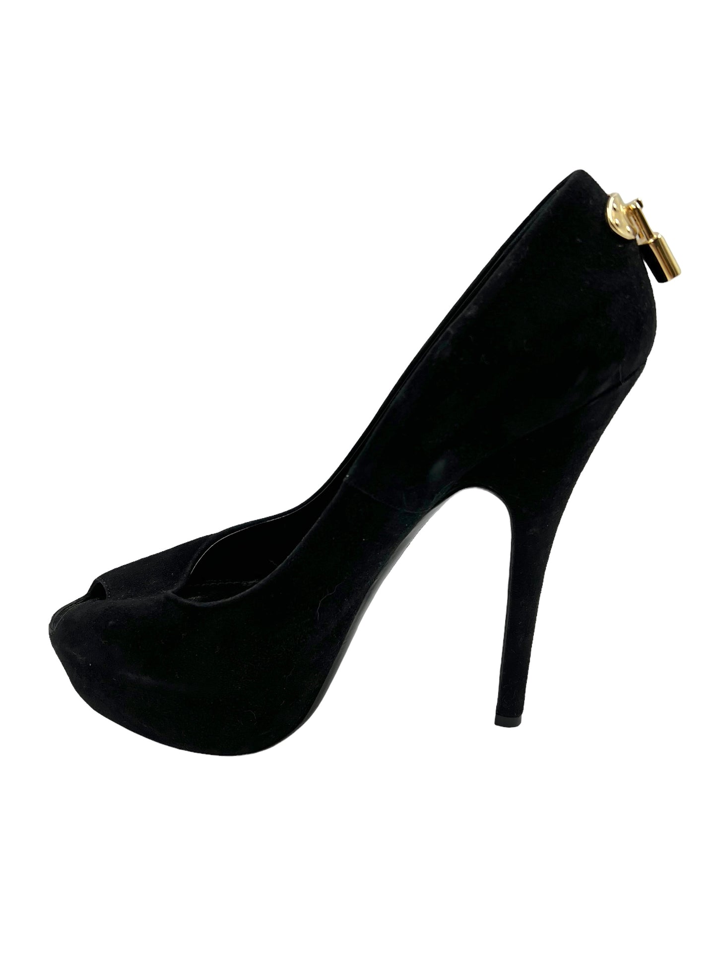 Louis Vuitton Black Suede 'Oh Really!' Size 39.5 Lock Heels
