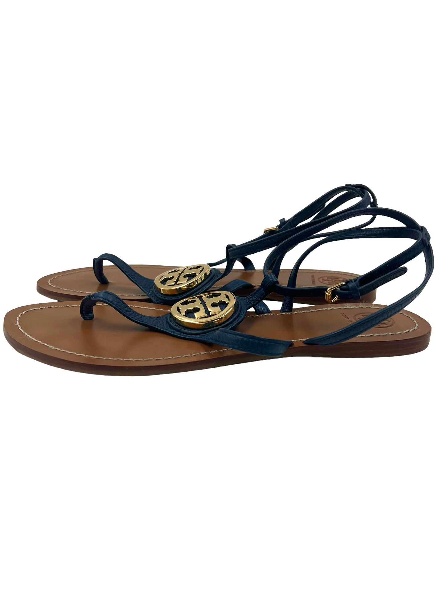 Tory Burch Blue Leather Size 10 'Miller' Sandals