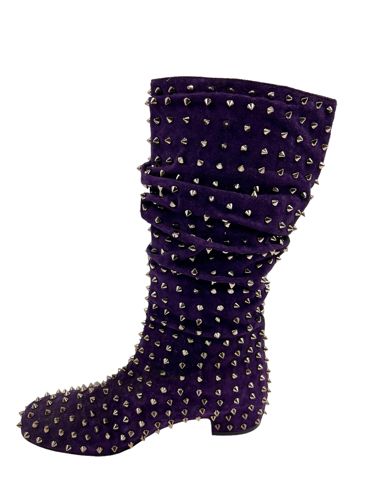 Christian Louboutin Size 40 Purple Suede Spike 'London Bridge' Boots